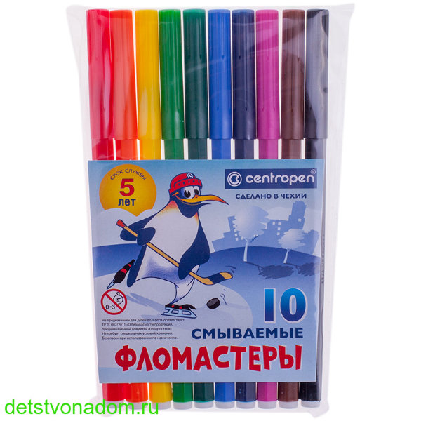 Фломастеры Centropen, "Пингвины", 10 цв., пласт. упаковка 