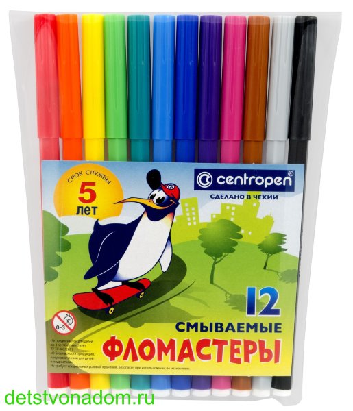 Фломастеры Centropen, "Пингвины", 12 цв., пласт. упаковка 