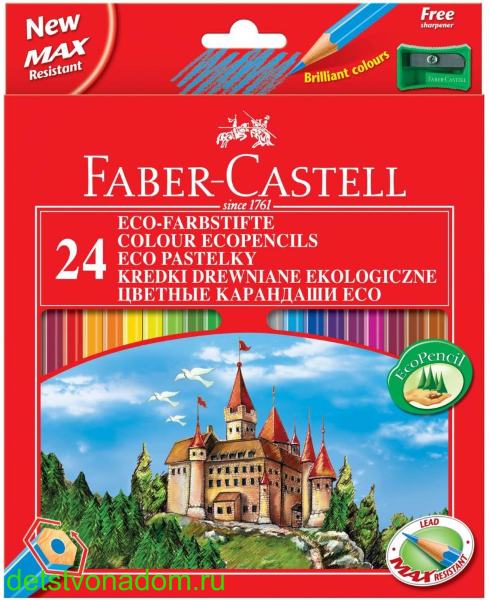 Карандаши цветные Faber-Castell Eco, "Замок", 24 цв., с точилкой